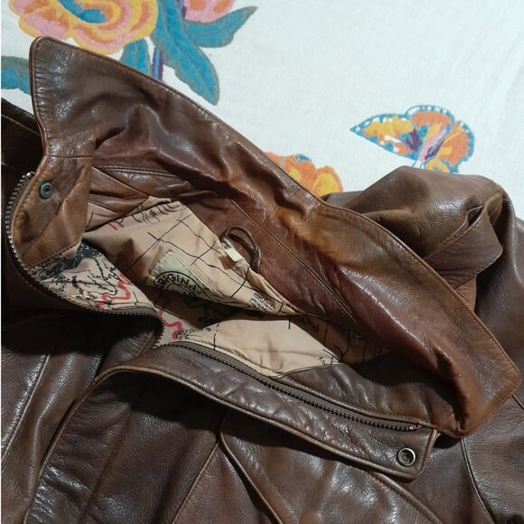 Vintage Men's  Brown Leather Flight Jacket Rugged New Zealand Outback   XL - Picture 8 of 10